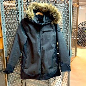 Women’s Burton Small Jacket Black/Gray w/ faux fur hood snowboarding